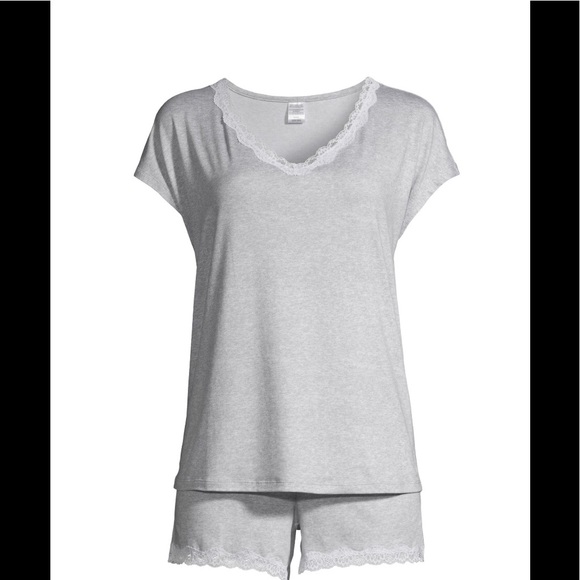 George Womens PJ Short Set Size 2X 18W-20W Silver Gray White Lace Trim New - Picture 2 of 6